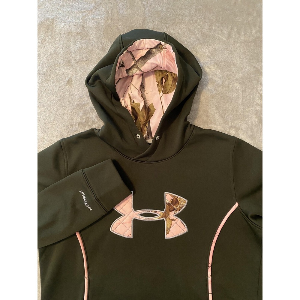 Under Armour Hoodie Womens Large Green Black UA Storm Realtree Camo Hunting‎
